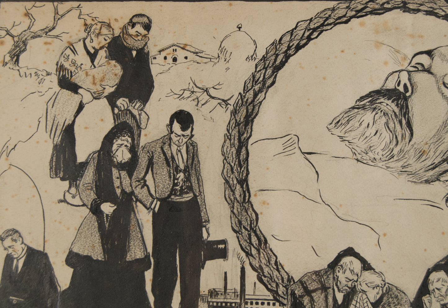 Ricardo Opisso | Entierro del Poeta Iglésias (1928) | Dibujo Histórico Original