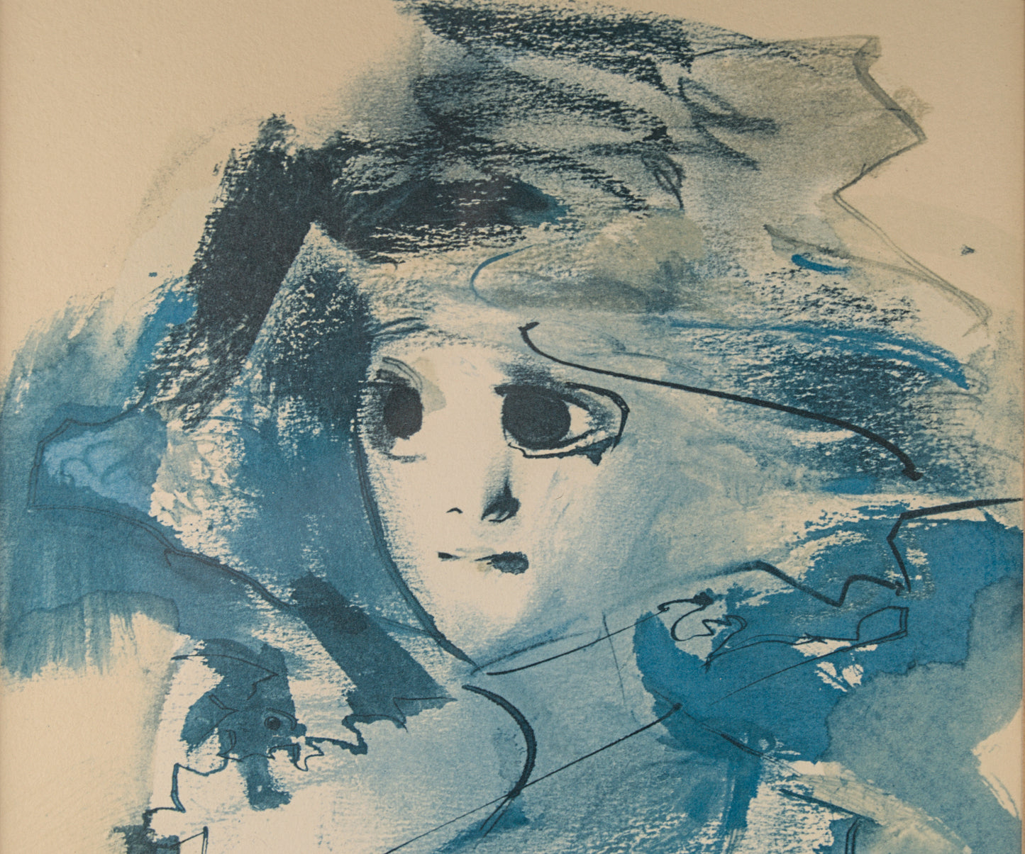 Modest Cuixart | Rostro Femenino en Azul | Litografía Firmada (1981)