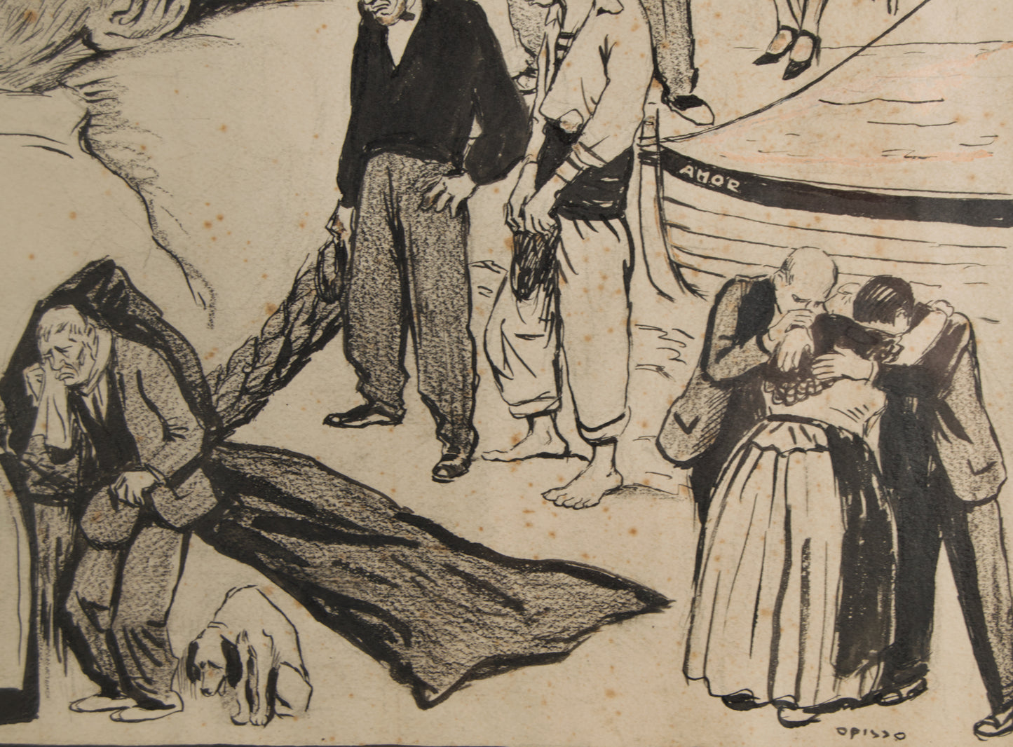 Ricardo Opisso | Entierro del Poeta Iglésias (1928) | Dibujo Histórico Original