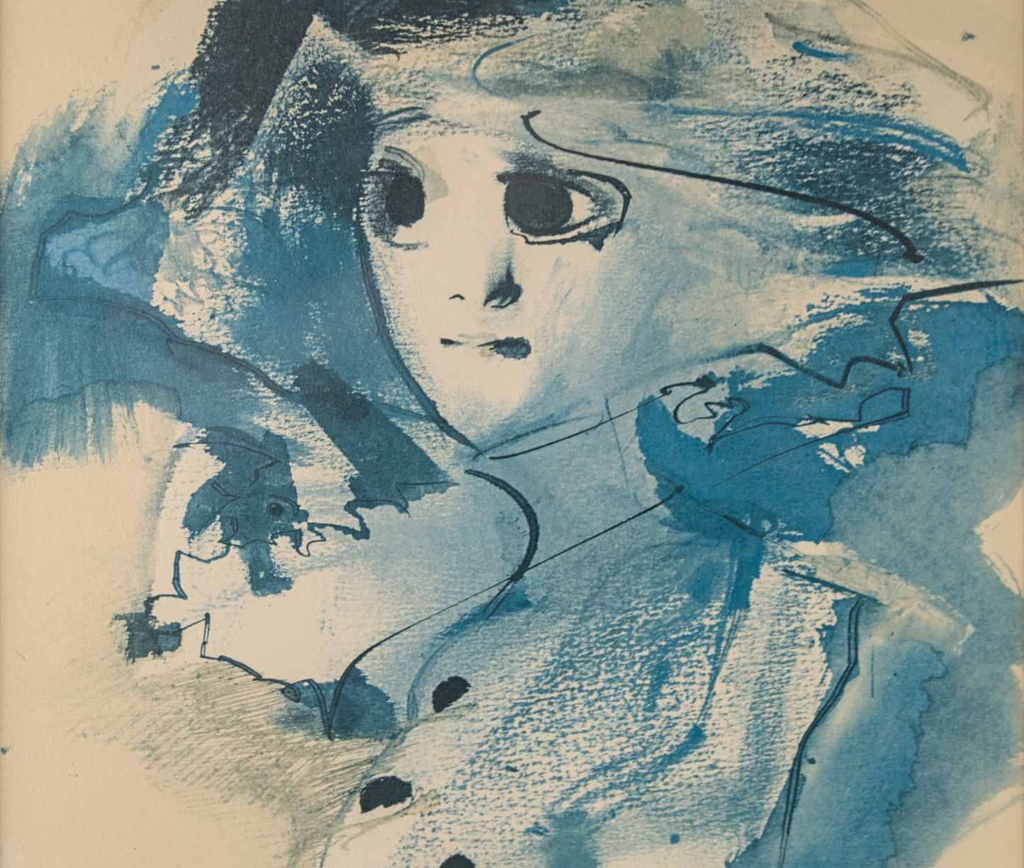 Modest Cuixart | Rostro Femenino en Azul | Litografía Firmada (1981)