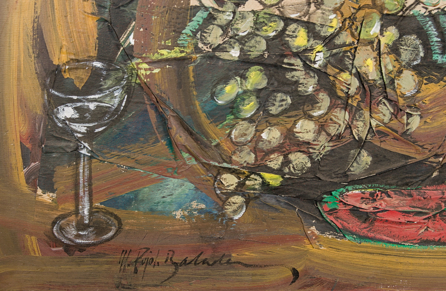 Manel Pujol Baladas | "Bodegón uvas" | Mixta y Collage sobre Lienzo (1990) | Colección de 18 Obras Certificadas