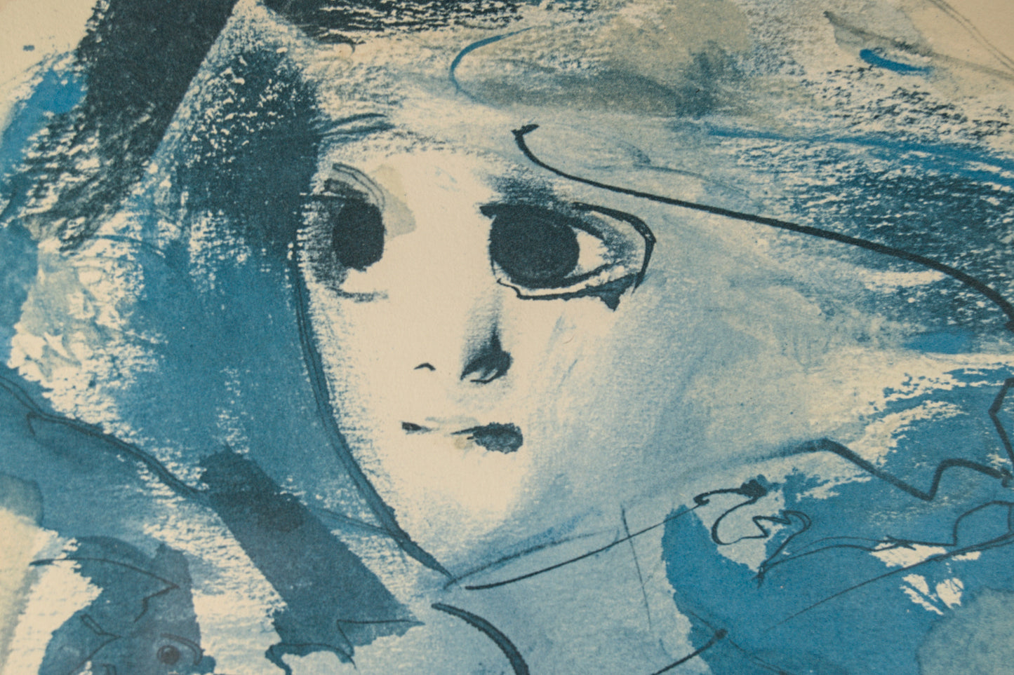 Modest Cuixart | Rostro Femenino en Azul | Litografía Firmada (1981)