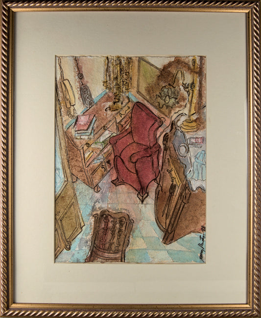 Autor Ilegible | "Sala de estar con butaca roja" | Obra Original de 1998