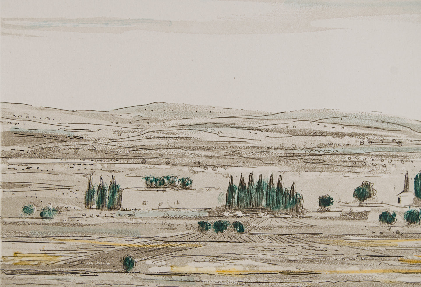 JORDI PAGANS MONTSALVATGE | PAISAJE DE CAMPOS | MAESTRO DEL PAISAJE LÍRICO CATALÁN | AGUAFUERTE ILUMINADO A MANO