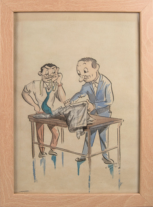 F. Esquerda | Crónicas Satíricas de la Sastrería | Lote de 4 Acuarelas sobre Papel | 1950-1952