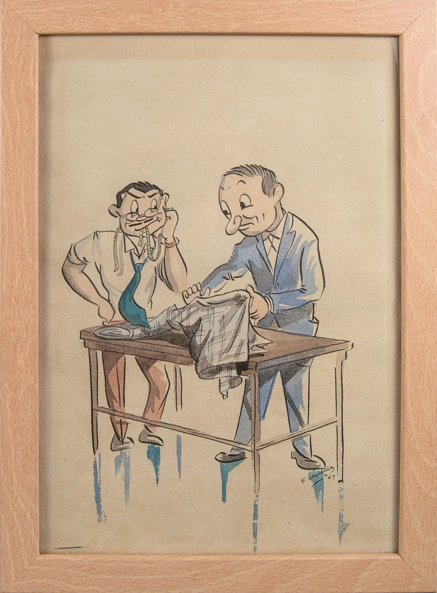 F. Esquerda | Crónicas Satíricas de la Sastrería | Lote de 4 Acuarelas sobre Papel | 1950-1952