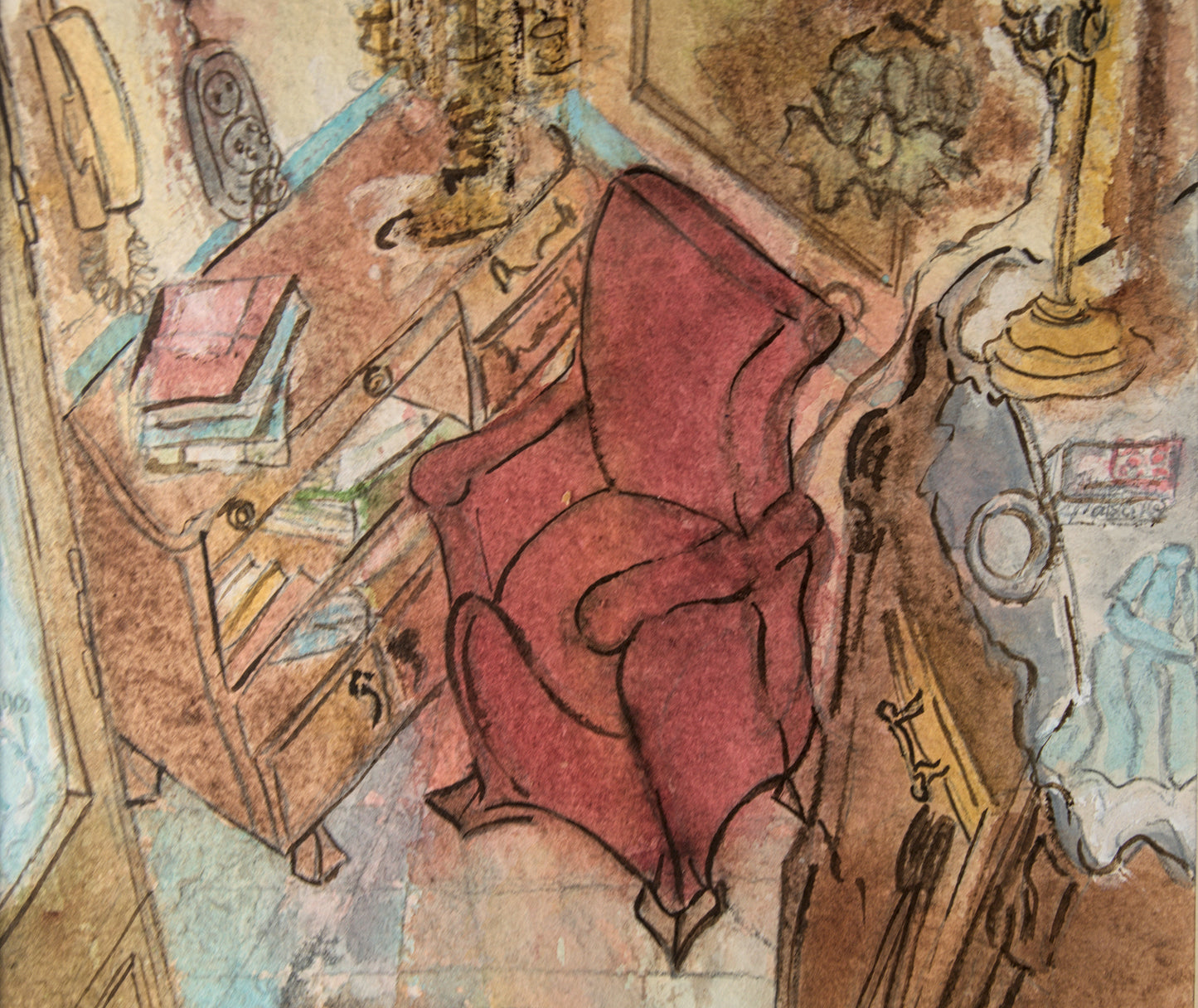 Autor Ilegible | "Sala de estar con butaca roja" | Obra Original de 1998