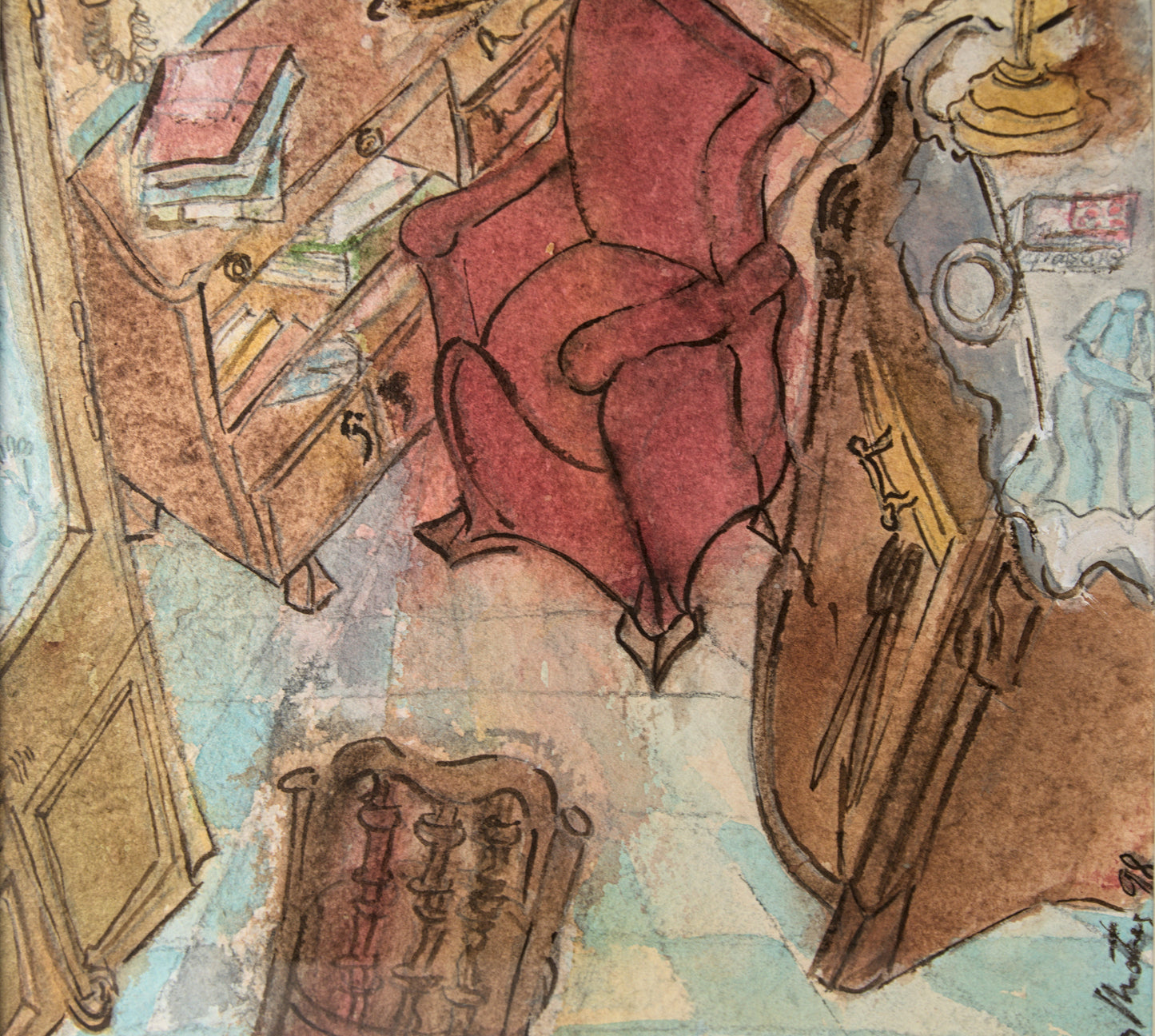 Autor Ilegible | "Sala de estar con butaca roja" | Obra Original de 1998