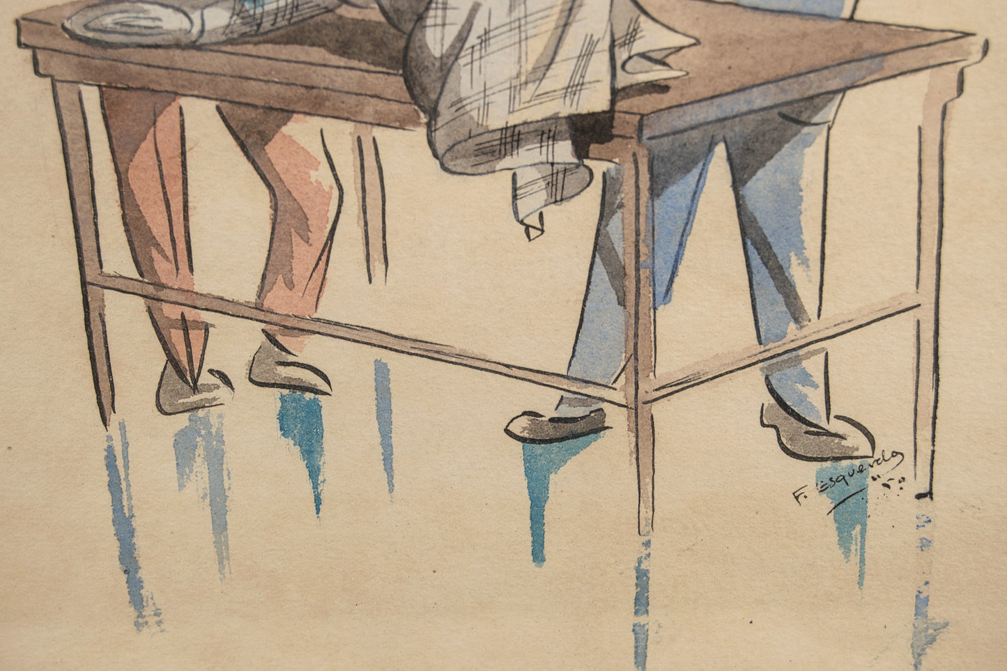 F. Esquerda | Crónicas Satíricas de la Sastrería | Lote de 4 Acuarelas sobre Papel | 1950-1952