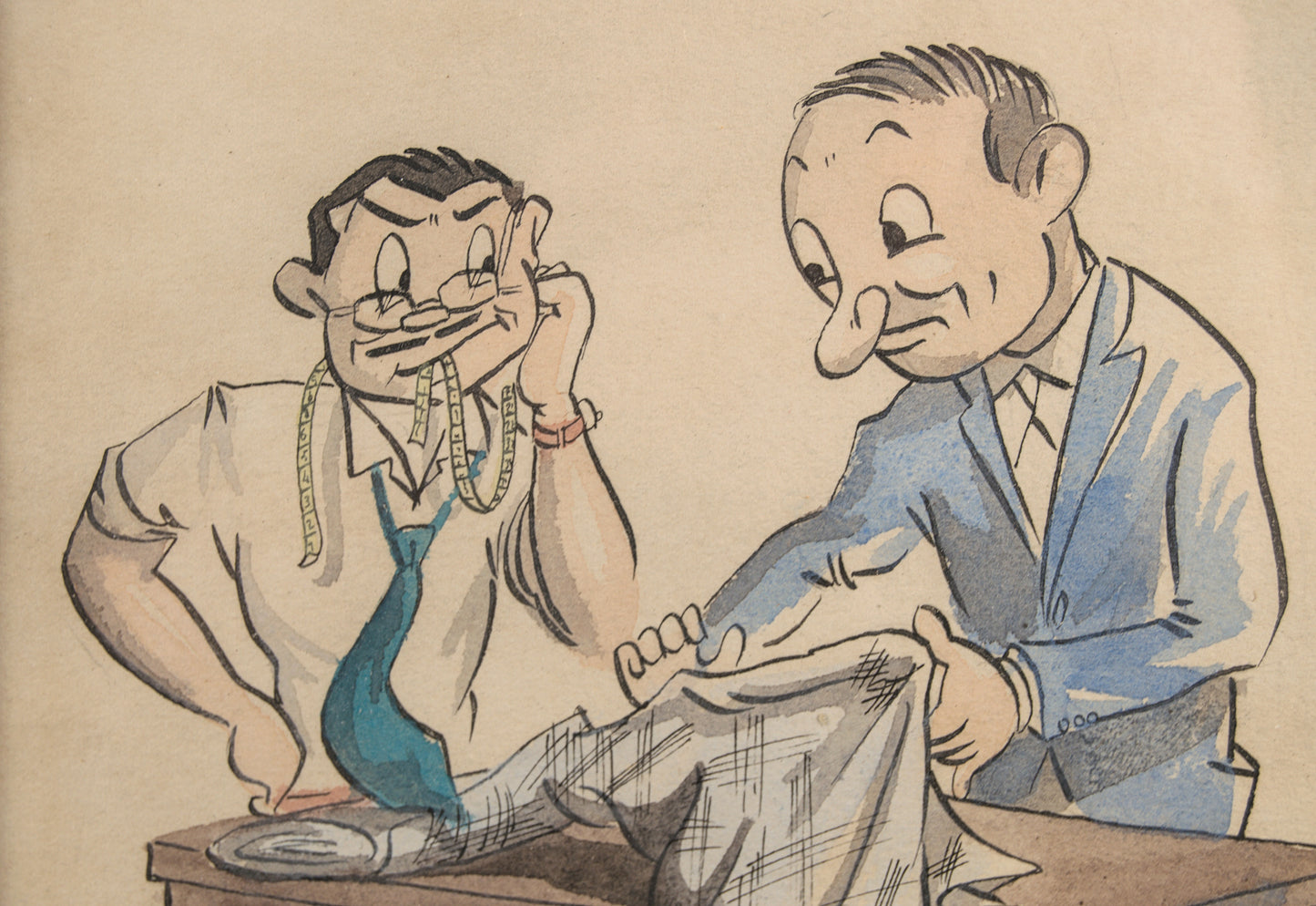 F. Esquerda | Crónicas Satíricas de la Sastrería | Lote de 4 Acuarelas sobre Papel | 1950-1952