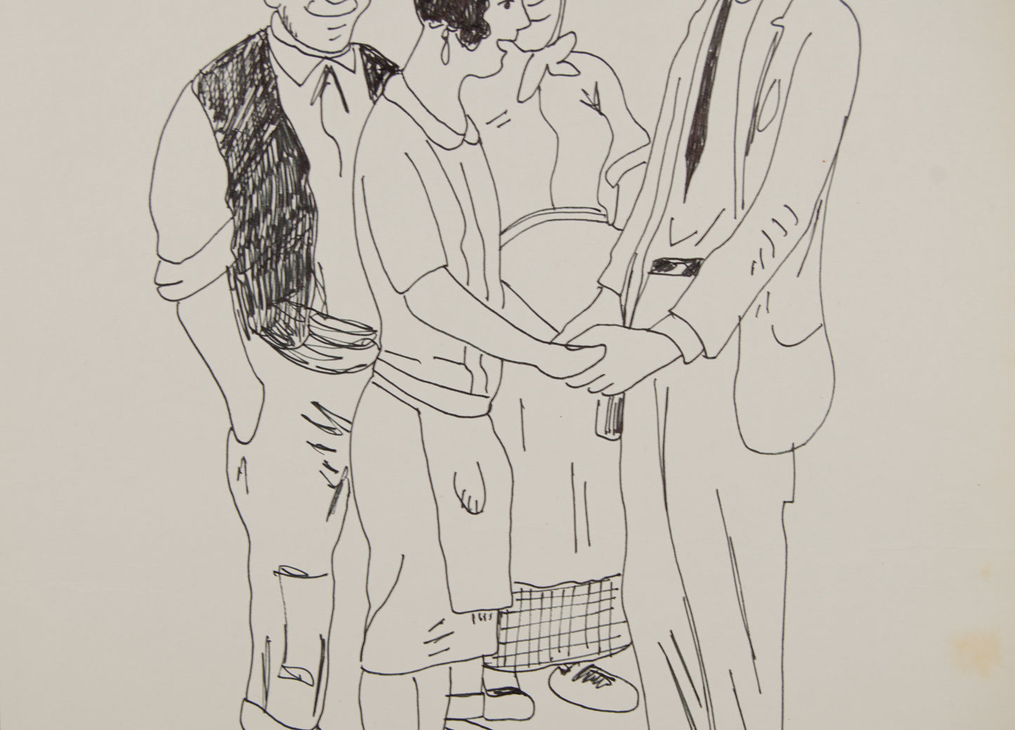 RICARD OPISSO | EL ENCUENTRO (TRADICIÓN Y MODERNIDAD) | DIBUJO ORIGINAL A TINTA | COSTUMBRISMO CATALÁN