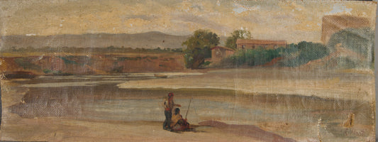 RAMÓN MARTÍ ALSINA | FLUSSLANDSCHAFT MIT FIGUREN | KATALANISCHER REALISMUS | ÖL AUF LEINWAND