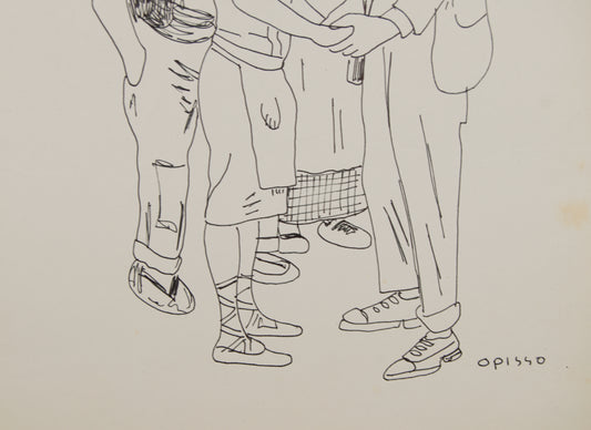 RICARD OPISSO | EL ENCUENTRO (TRADICIÓN Y MODERNIDAD) | DIBUJO ORIGINAL A TINTA | COSTUMBRISMO CATALÁN