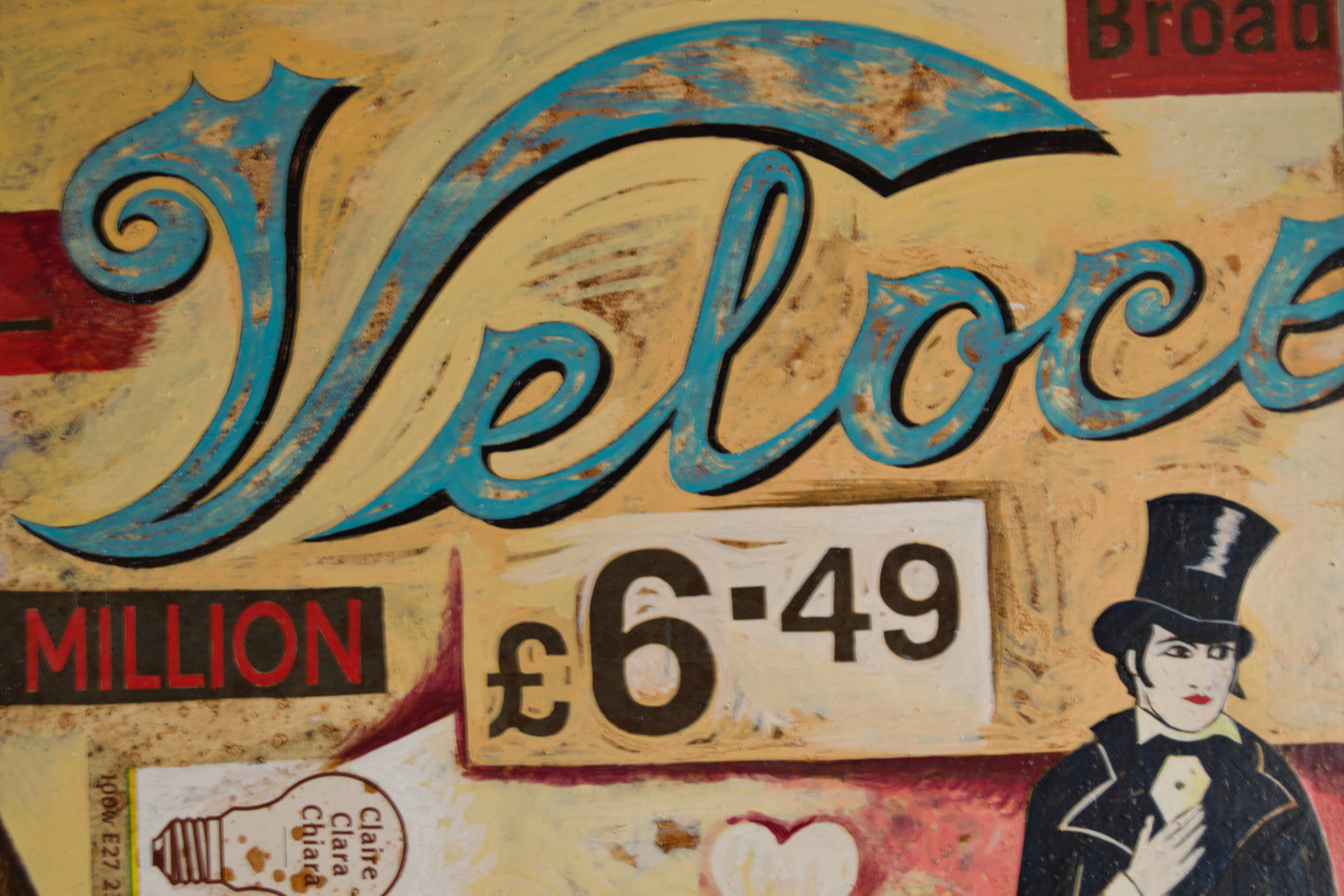 BORJA GUIJARRO | "VELOCE": Pop-Komposition mit Motorrad und Figuren | Klare Linien / Neo-Pop | Mischtechnik