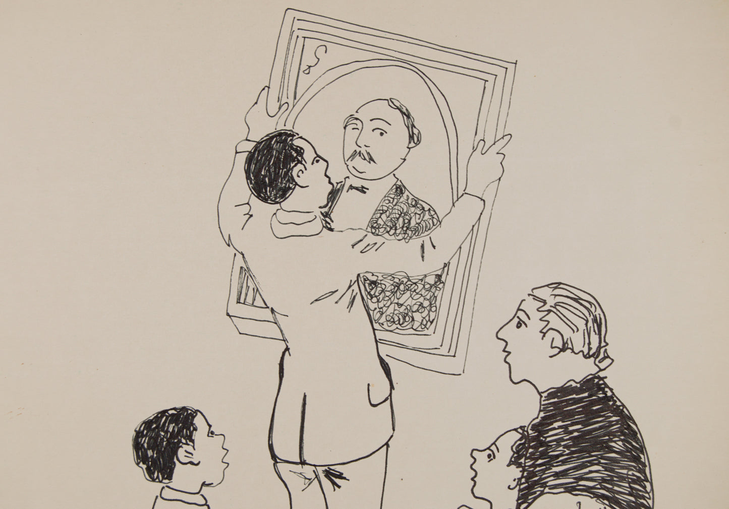 RICARD OPISSO | COLGANDO EL RETRATO (ESCENA FAMILIAR) | DIBUJO ORIGINAL A TINTA | COSTUMBRISMO CATALÁN