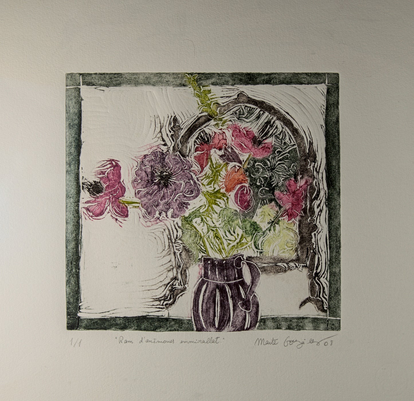 Maite González | Ram d'anèmones emmirallat | Grabado Original (Edición Única 1/1)