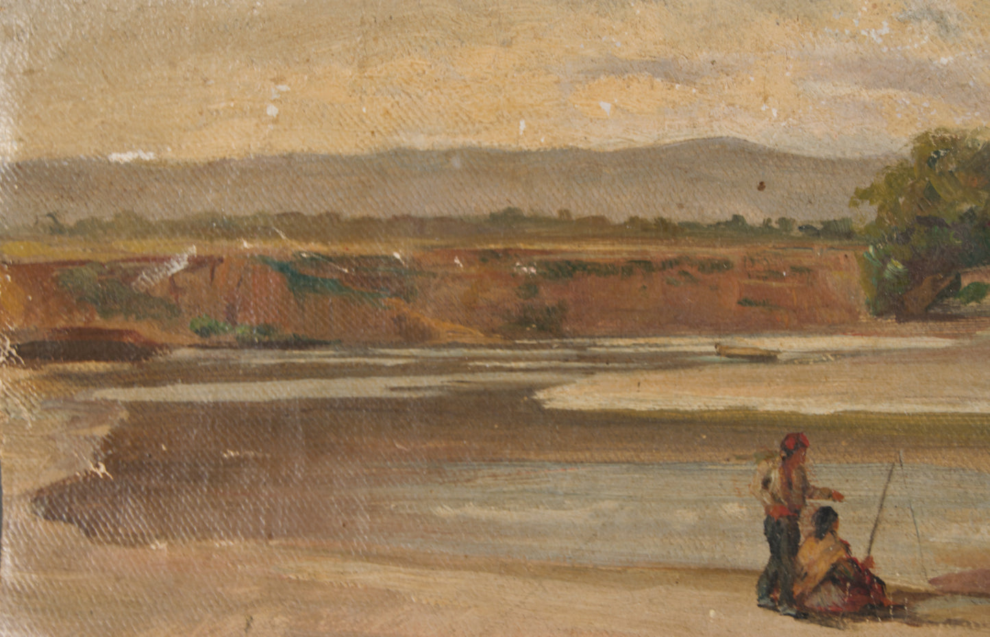 RAMÓN MARTÍ ALSINA | FLUSSLANDSCHAFT MIT FIGUREN | KATALANISCHER REALISMUS | ÖL AUF LEINWAND