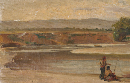 RAMÓN MARTÍ ALSINA | FLUSSLANDSCHAFT MIT FIGUREN | KATALANISCHER REALISMUS | ÖL AUF LEINWAND