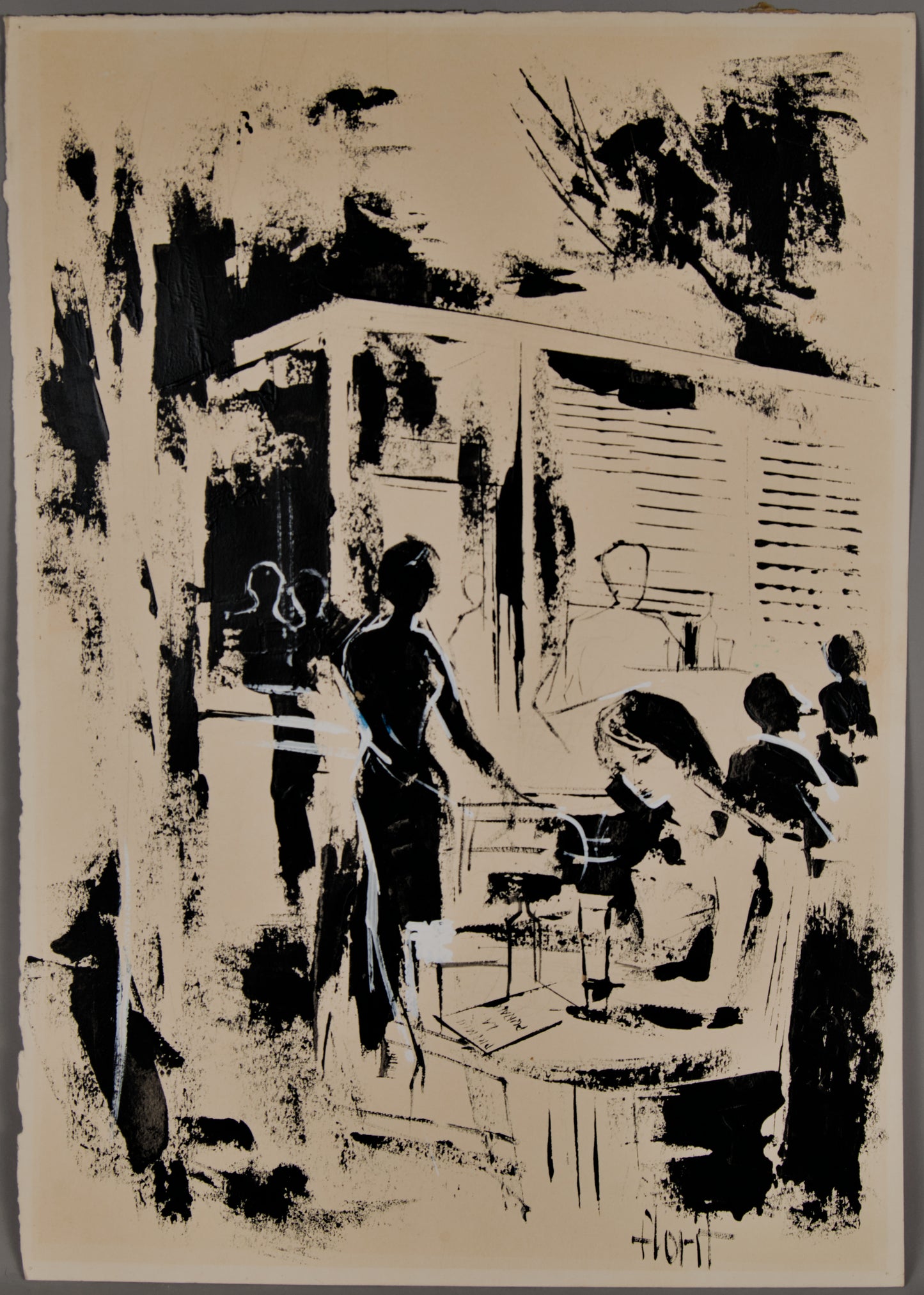 José Luis Florit | Composición con Figuras | Tinta y Acrílico Original sobre Papel