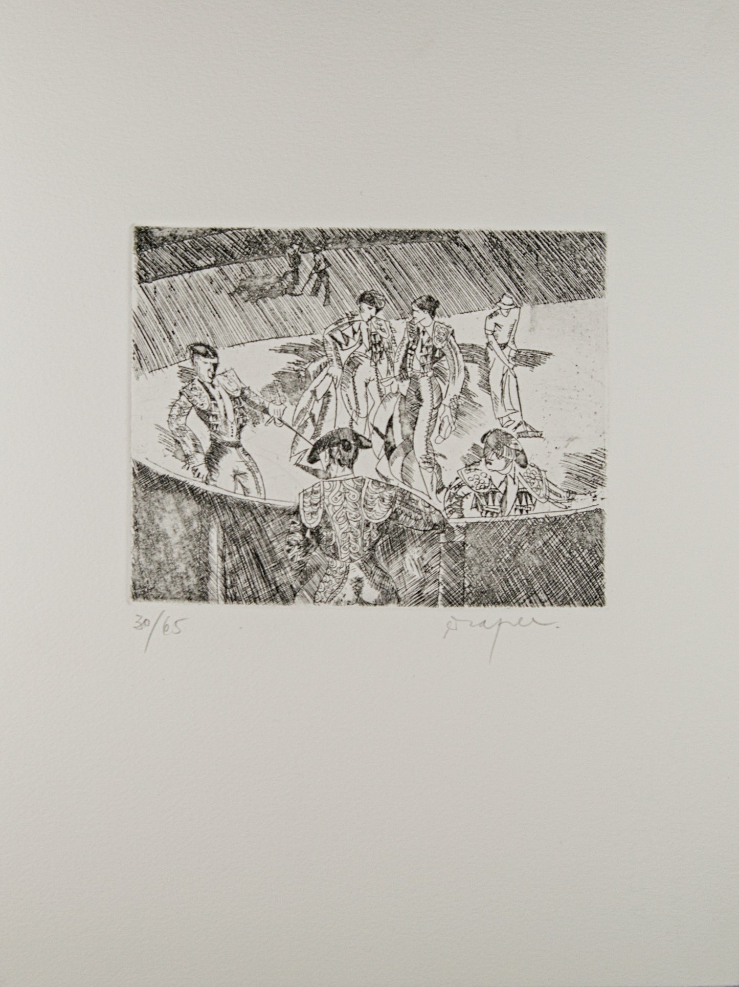 JOSEP M.ª DRAPER | ESCENA TAURINA (EL RUEDO) | TAUROMAQUIA CONTEMPORÁNEA | AGUAFUERTE ORIGINAL (30/65)