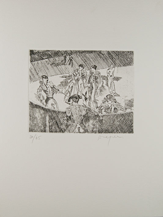 JOSEP M.ª DRAPER | ESCENA TAURINA (EL RUEDO) | TAUROMAQUIA CONTEMPORÁNEA | AGUAFUERTE ORIGINAL (30/65)