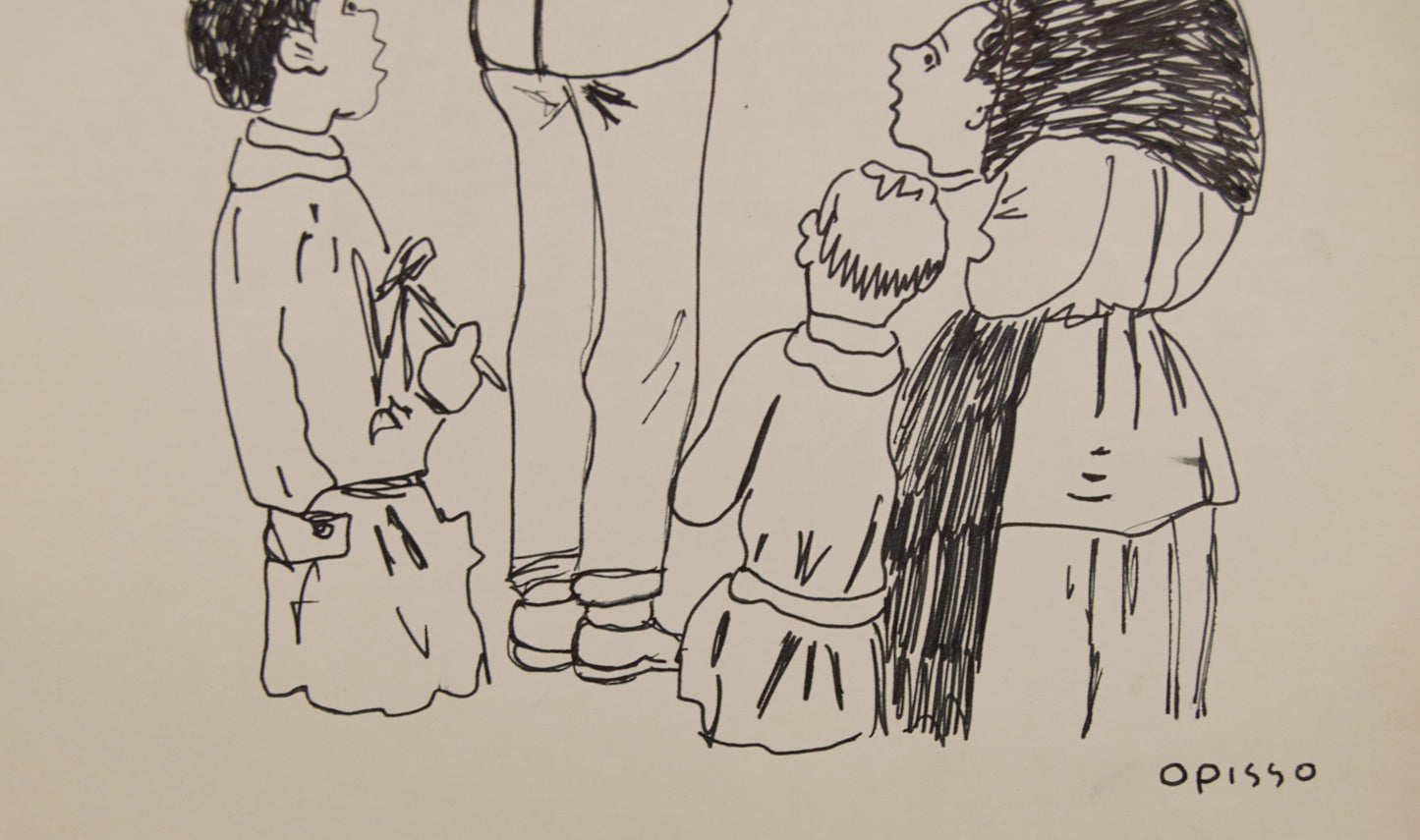 RICARD OPISSO | COLGANDO EL RETRATO (ESCENA FAMILIAR) | DIBUJO ORIGINAL A TINTA | COSTUMBRISMO CATALÁN