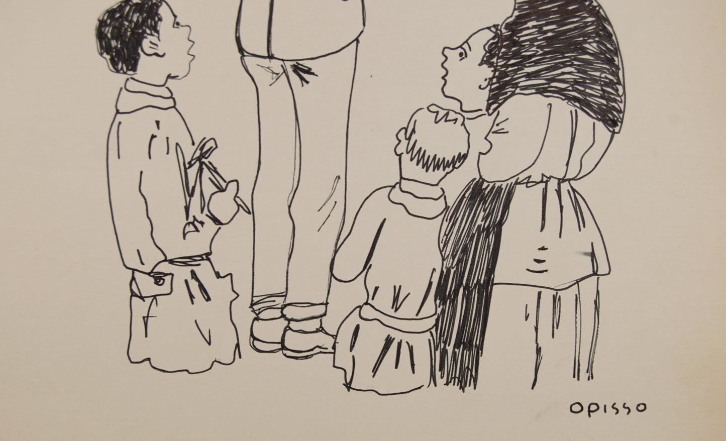 RICARD OPISSO | COLGANDO EL RETRATO (ESCENA FAMILIAR) | DIBUJO ORIGINAL A TINTA | COSTUMBRISMO CATALÁN