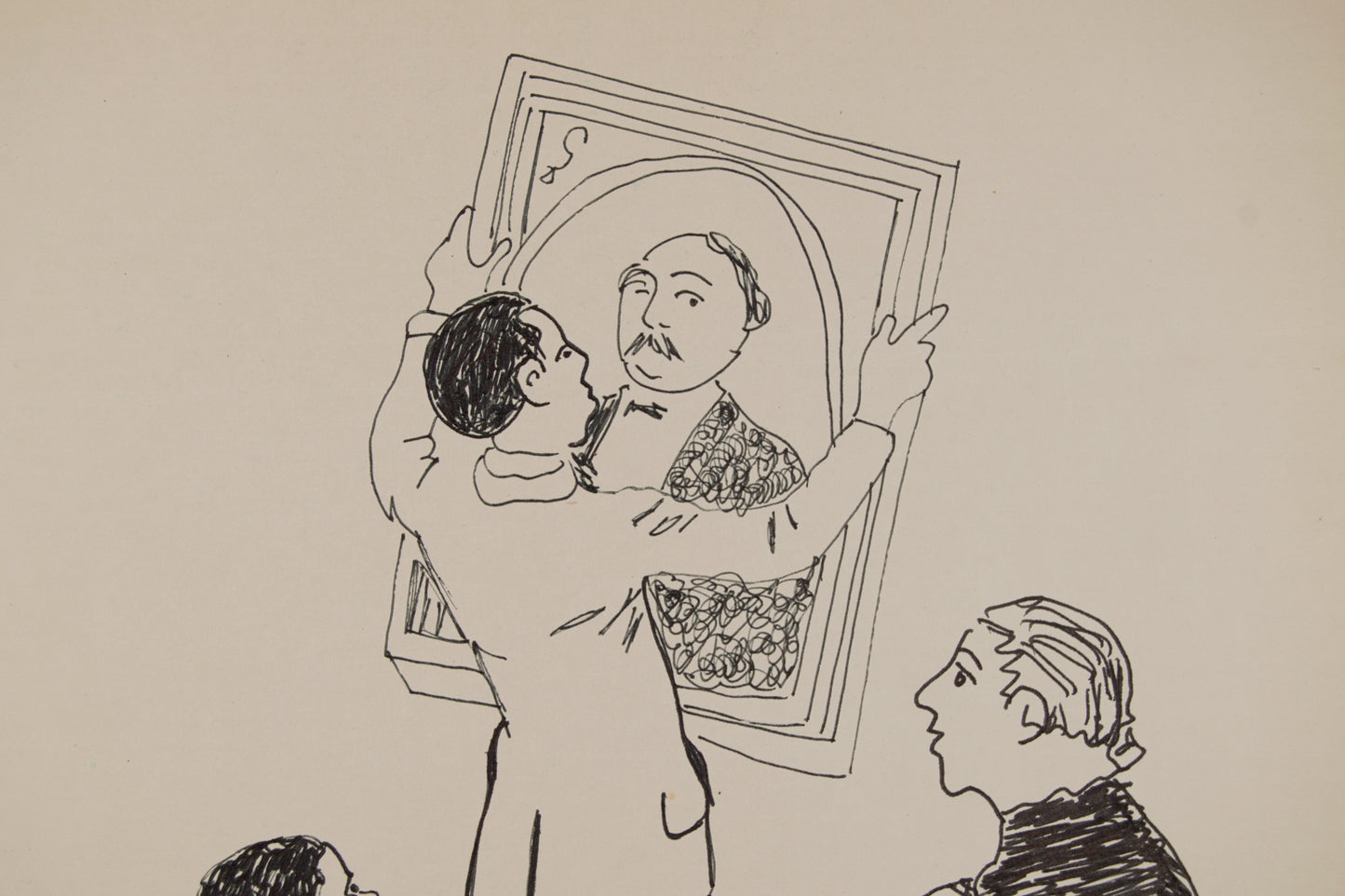 RICARD OPISSO | COLGANDO EL RETRATO (ESCENA FAMILIAR) | DIBUJO ORIGINAL A TINTA | COSTUMBRISMO CATALÁN