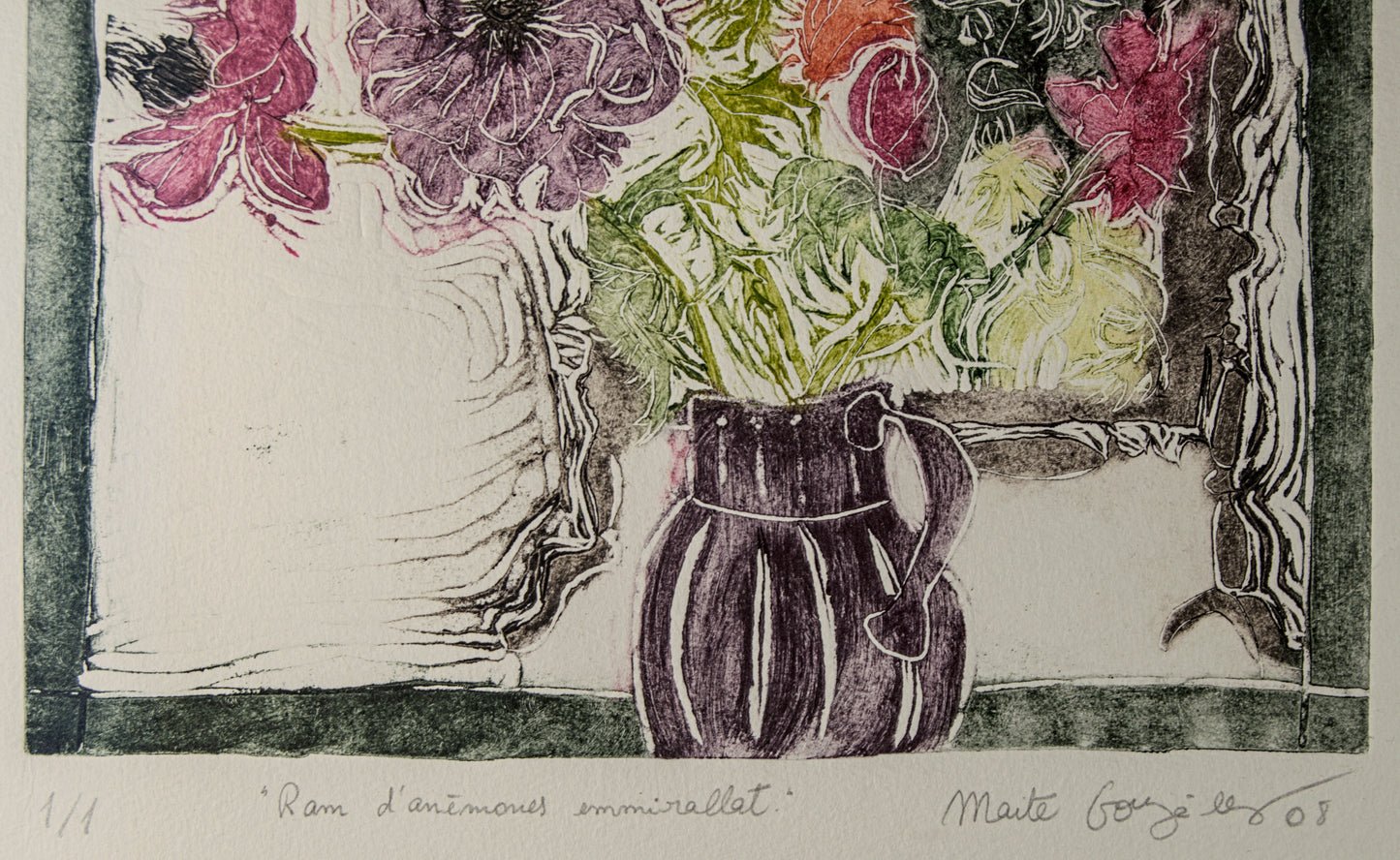Maite González | Ram d'anèmones emmirallat | Grabado Original (Edición Única 1/1)