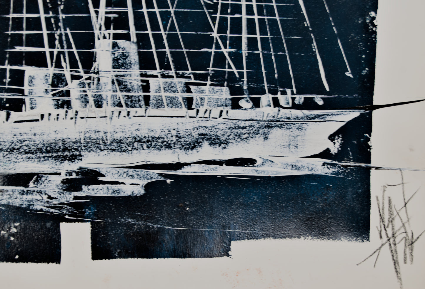 Miquel Ros | Navío en la Noche (El Barco Fantasma) | Óleo sobre Papel