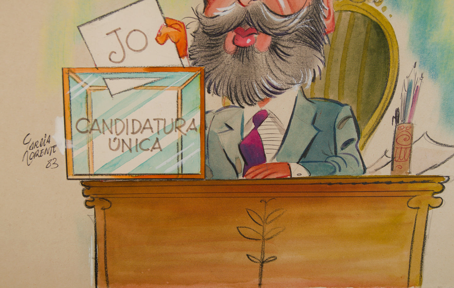 JOSÉ GARCÍA LORENTE | SÁTIRA POLÍTICA: "CANDIDATURA ÚNICA" | ILUSTRACIÓN EDITORIAL | TÉCNICA MIXTA