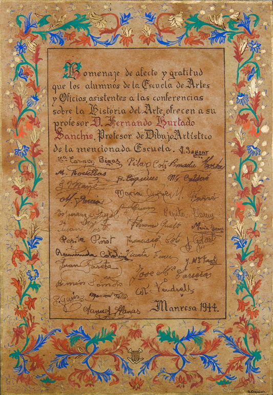 B. ESQUIUS | HOMENAJE A D. FERNANDO HURTADO SANCHIS (MANRESA, 1944) | MANUSCRITO ILUMINADO