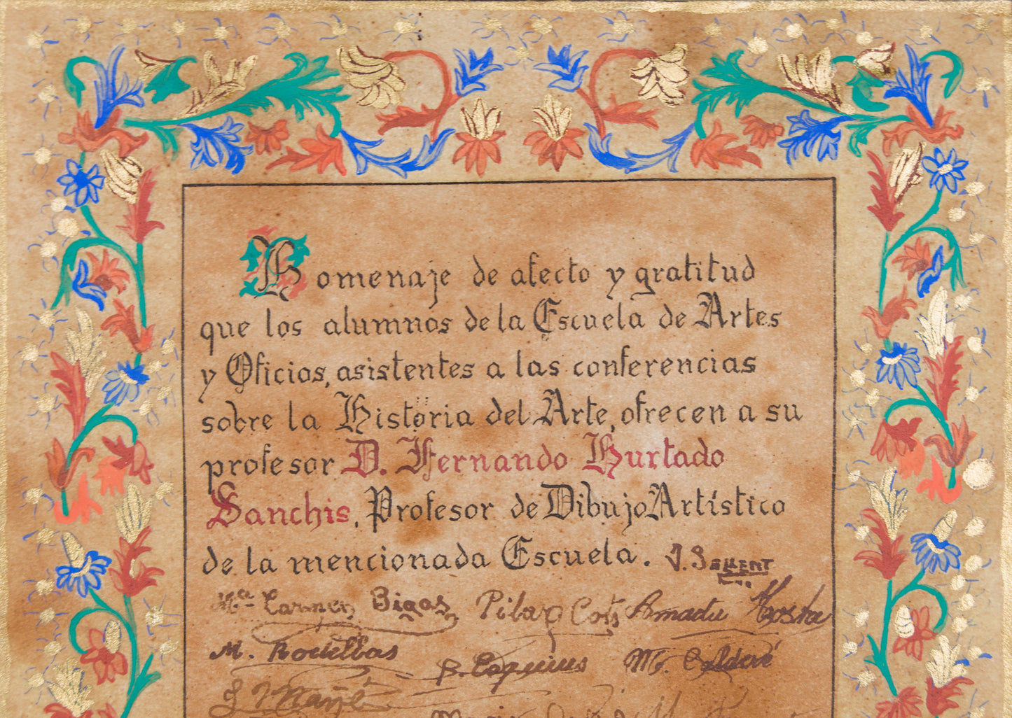 B. ESQUIUS | HOMENAJE A D. FERNANDO HURTADO SANCHIS (MANRESA, 1944) | MANUSCRITO ILUMINADO