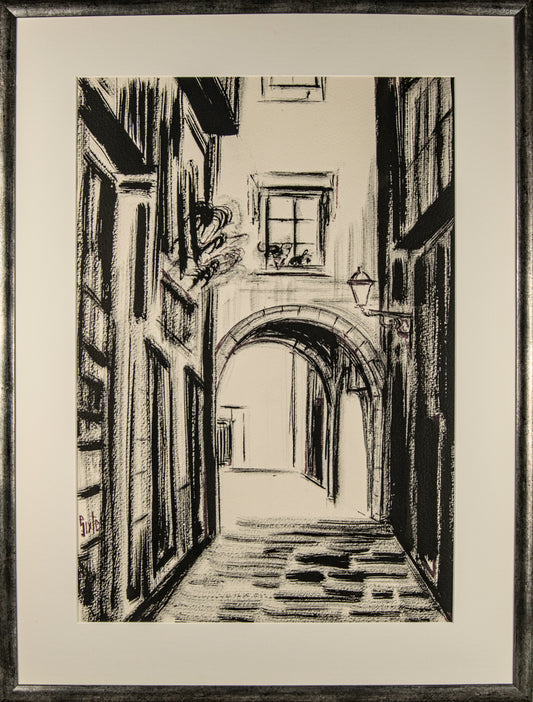 Sixte Blasco | "Passage Under the Arch" | Original Gouache Drawing