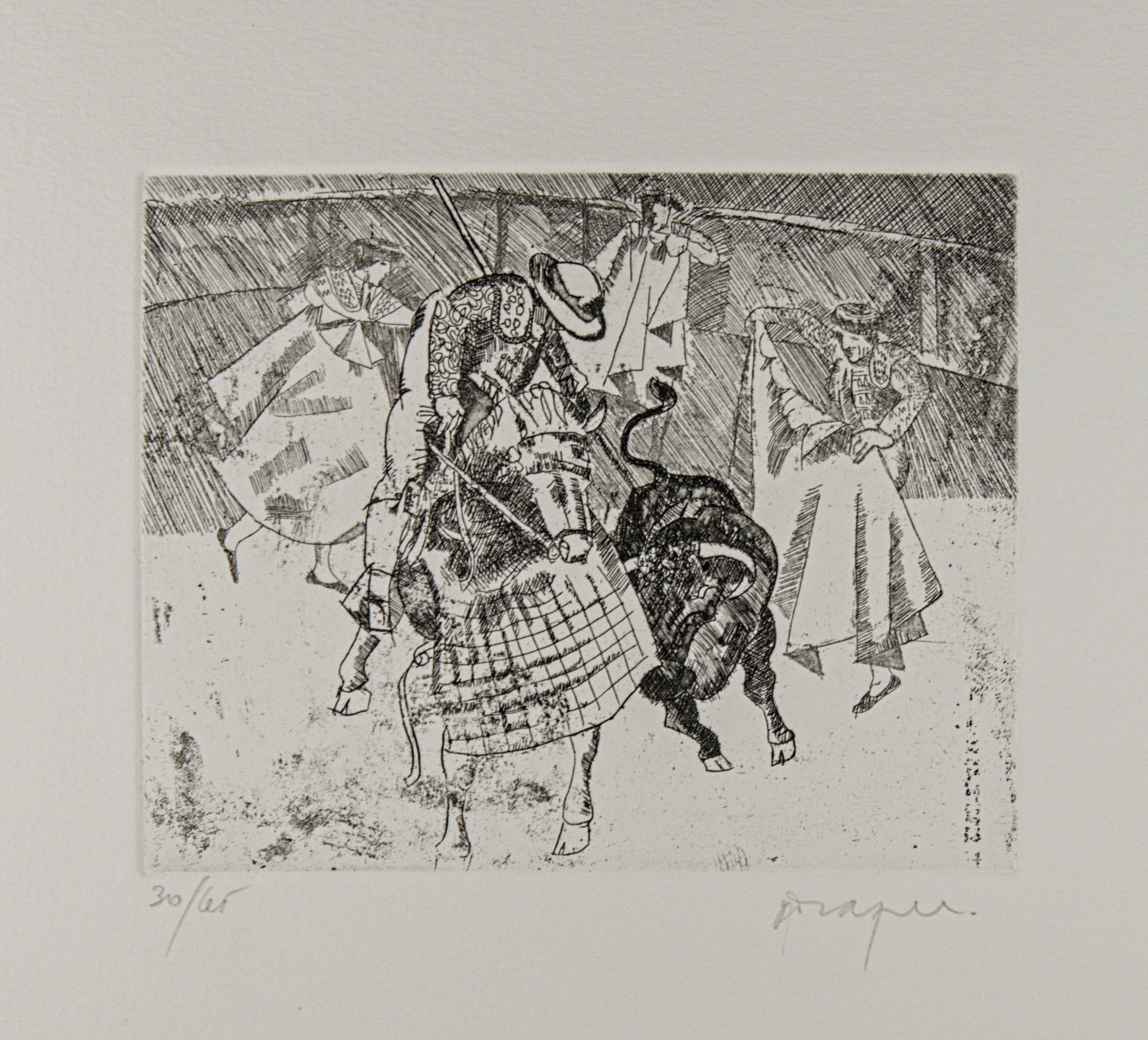 JOSEP M.ª DRAPER | LA SUERTE DE VARAS (EL PICADOR) | TAUROMAQUIA CONTEMPORÁNEA | AGUAFUERTE ORIGINAL (30/65)