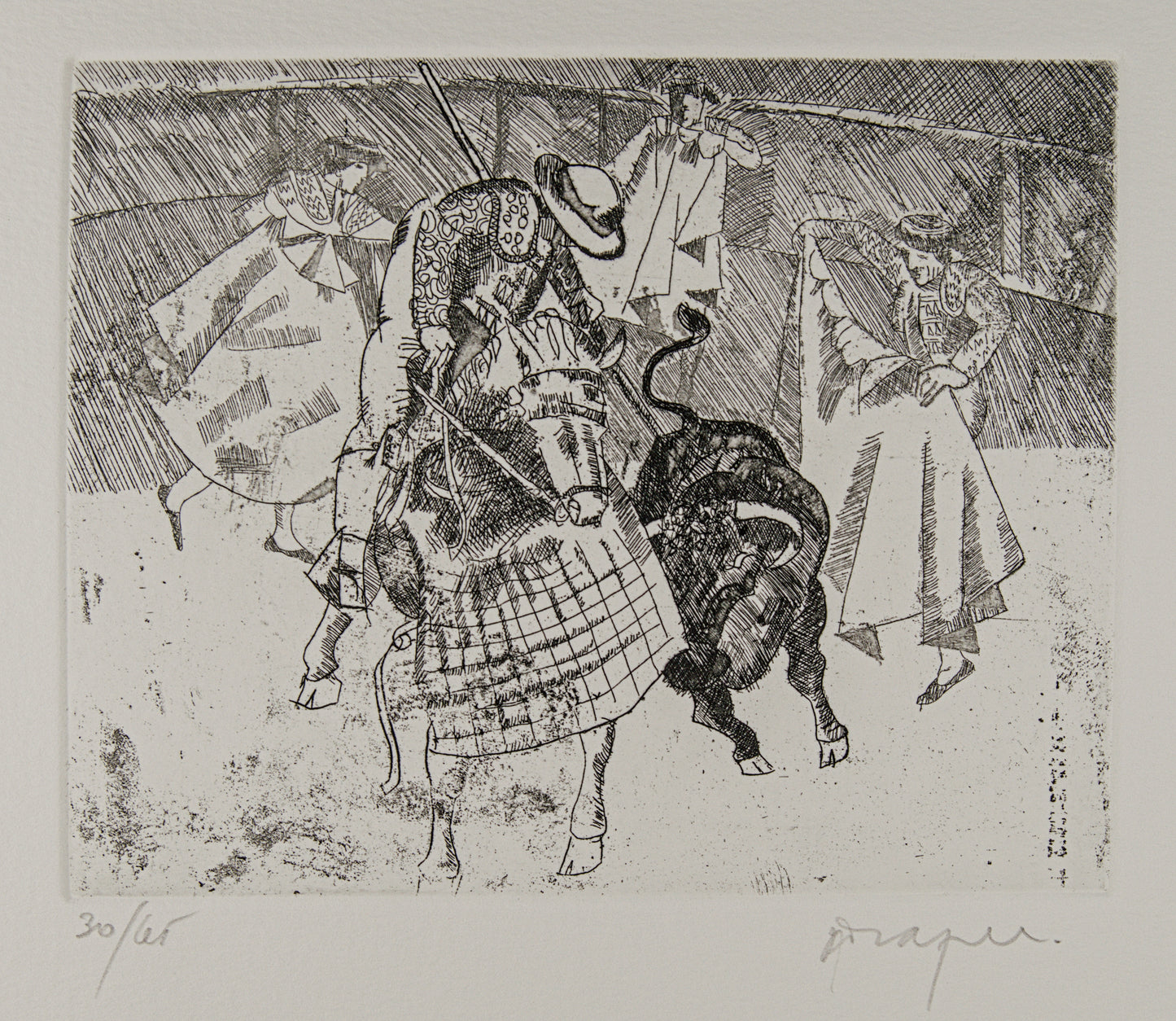 JOSEP M.ª DRAPER | LA SUERTE DE VARAS (EL PICADOR) | TAUROMAQUIA CONTEMPORÁNEA | AGUAFUERTE ORIGINAL (30/65)