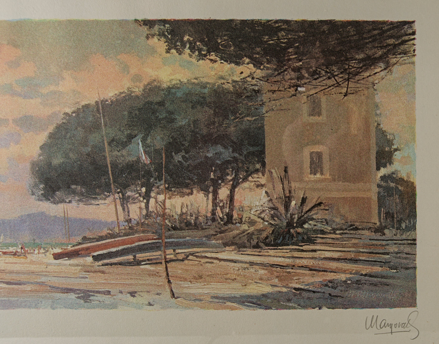 MANUEL MAYORAL GARCÍA | MARINA CON VELERO AL ATARDECER | LITOGRAFÍA ORIGINAL EDICIÓN LIMITADA