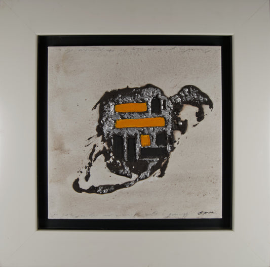 J. GRAU RIBERO | MATERIEABSTRAKTION MIT SILBER UND ORANGE | INFORMALISMUS | GEMISCHTE MEDIEN