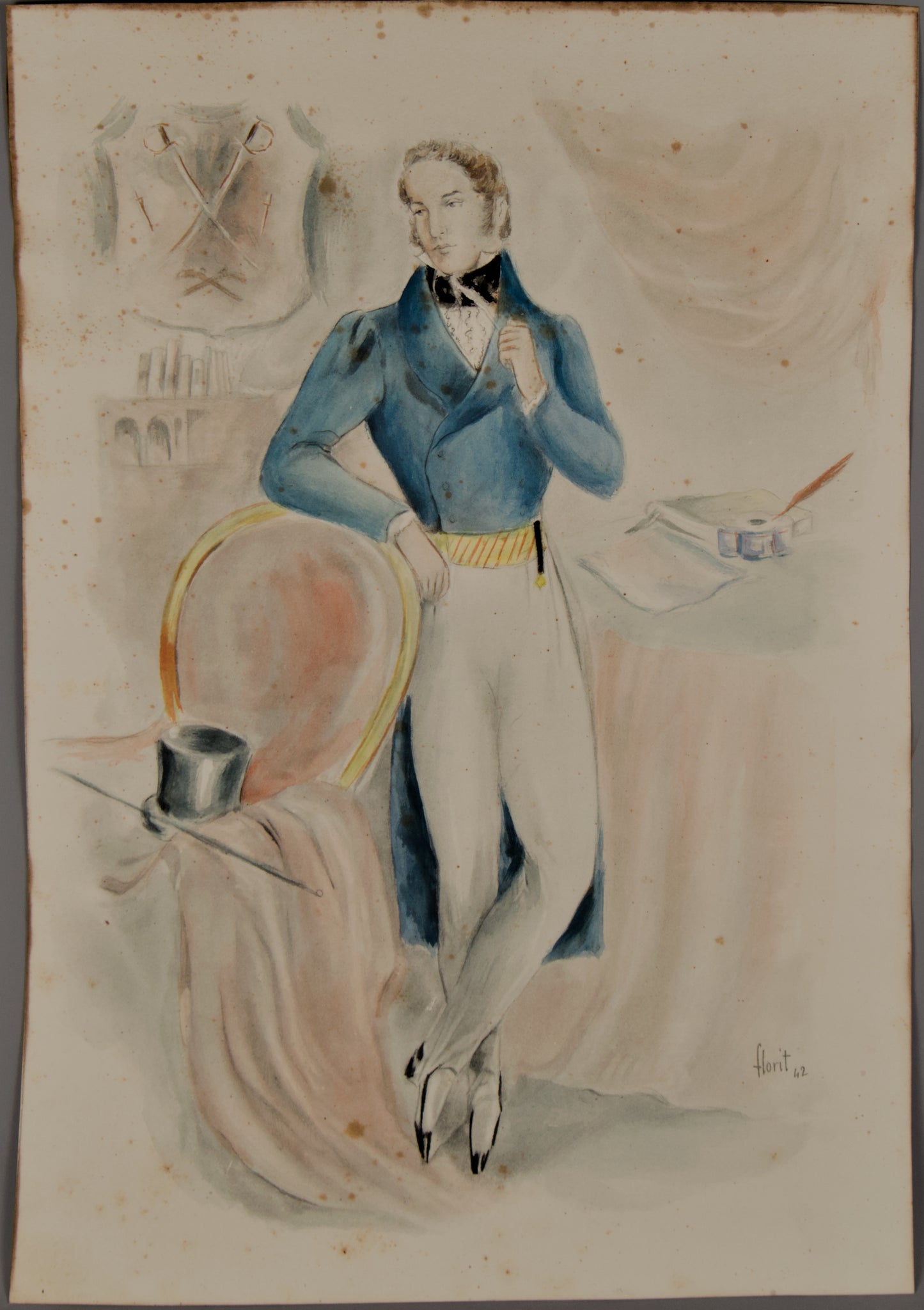 José Luis Florit | El Dandy Romántico (1942) | Dibujo Iluminado a Mano