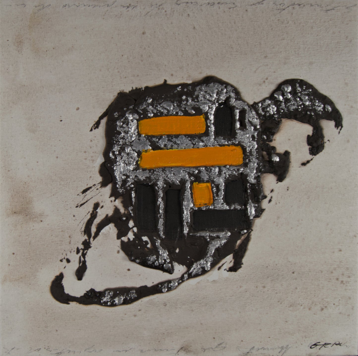 J. Grau Ribero | Abstracción Matérica con Plata y Naranja | Técnica Mixta