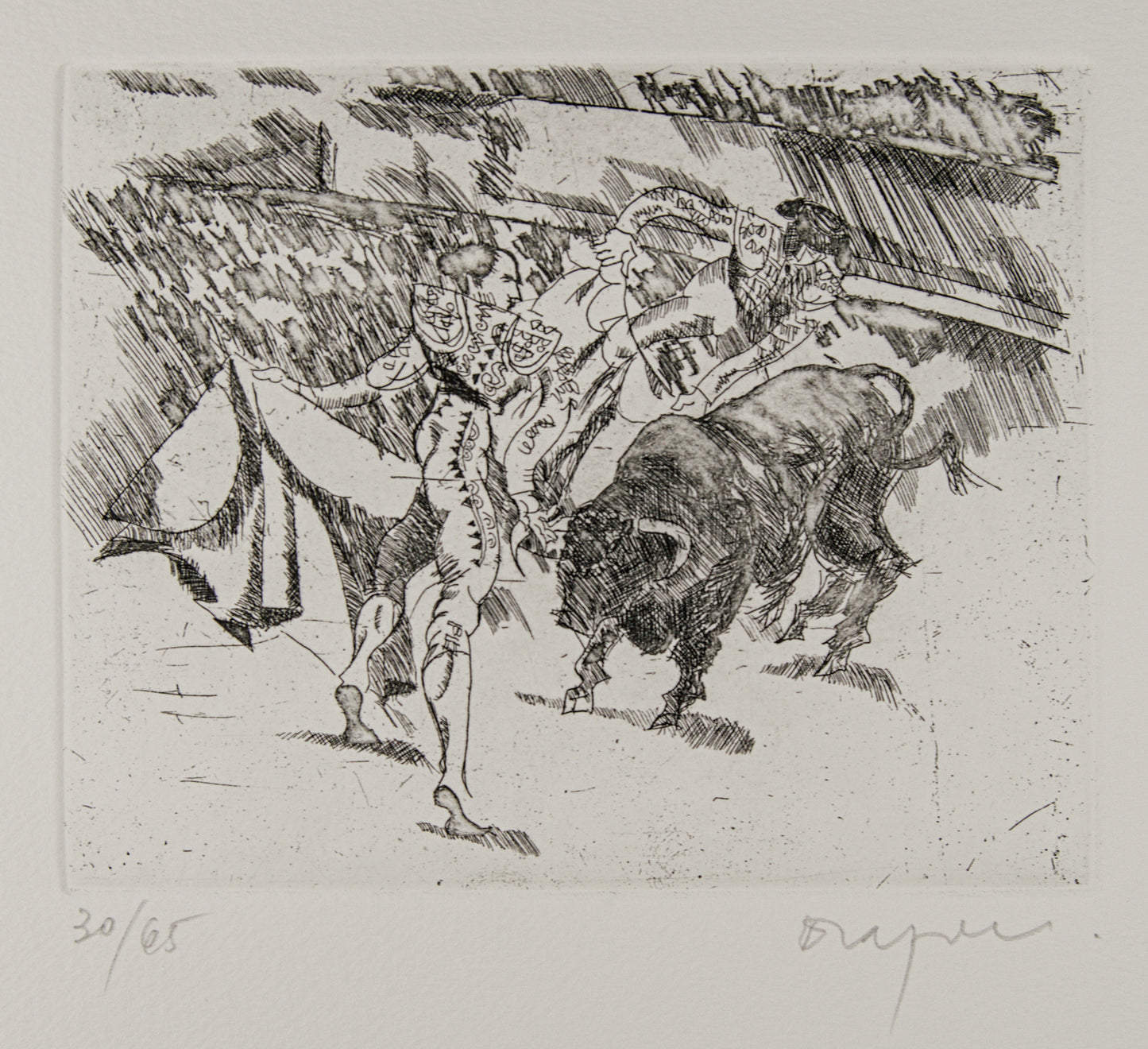 JOSEP M.ª DRAPER | EL LANCE (LA FAENA) | TAUROMAQUIA CONTEMPORÁNEA | AGUAFUERTE ORIGINAL (30/65)