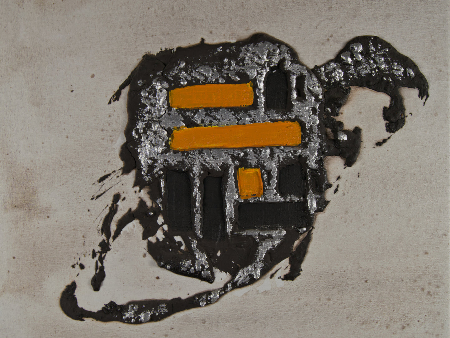 J. Grau Ribero | Abstracción Matérica con Plata y Naranja | Técnica Mixta
