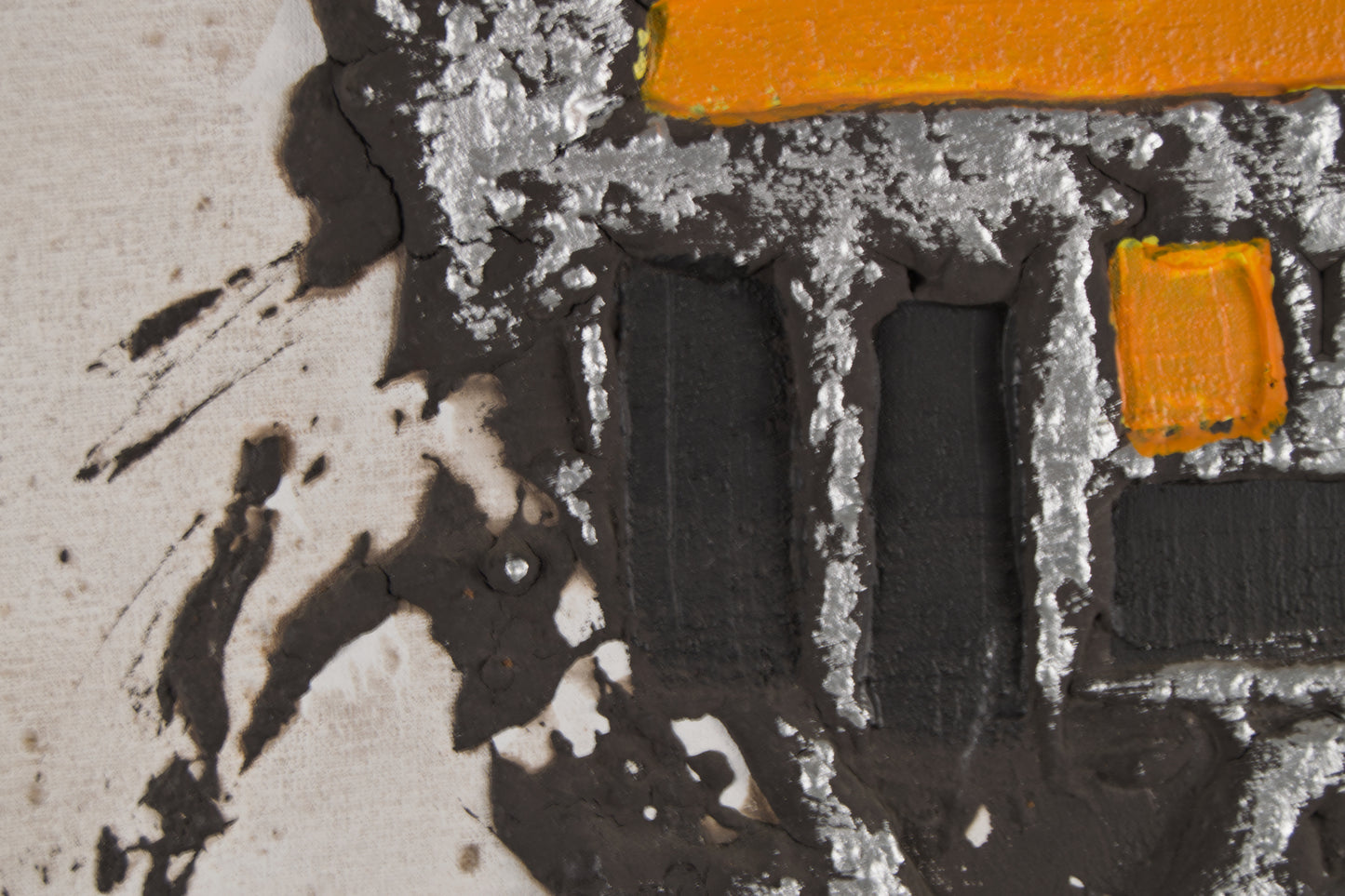 J. Grau Ribero | Abstracción Matérica con Plata y Naranja | Técnica Mixta