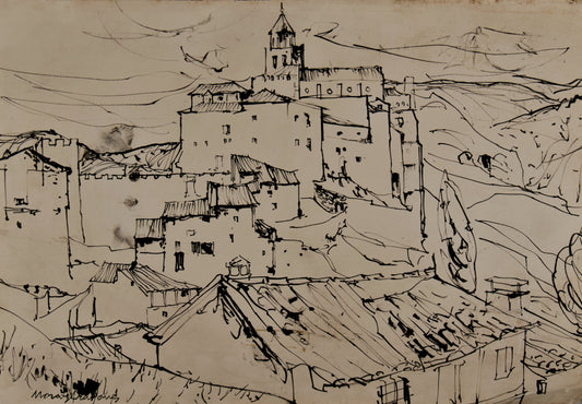 Morató Aragonés | Skyline Rural (Pueblo Escalonado) | Dibujo Original a Tinta