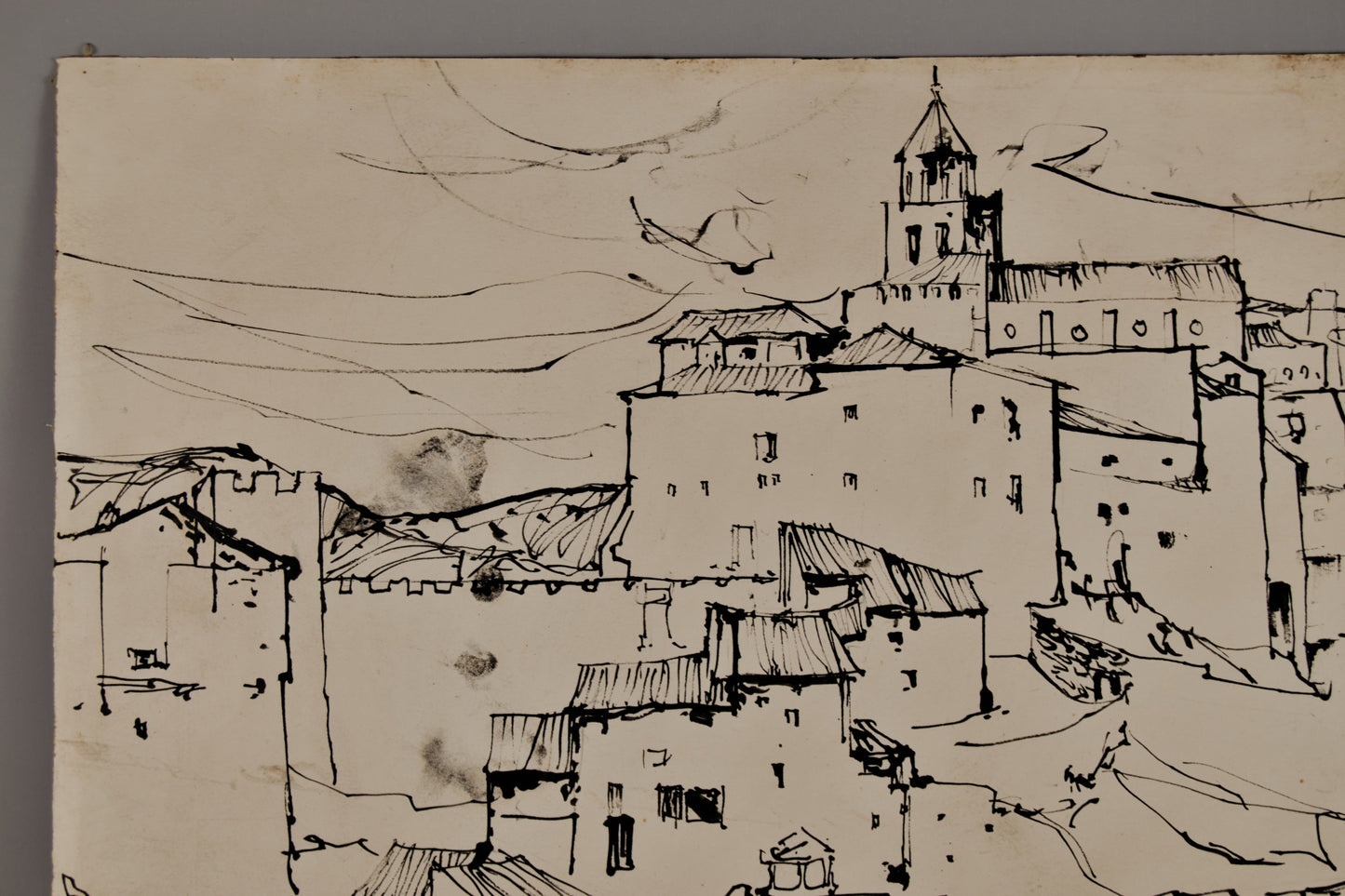 Morató Aragonés | Skyline Rural (Pueblo Escalonado) | Dibujo Original a Tinta