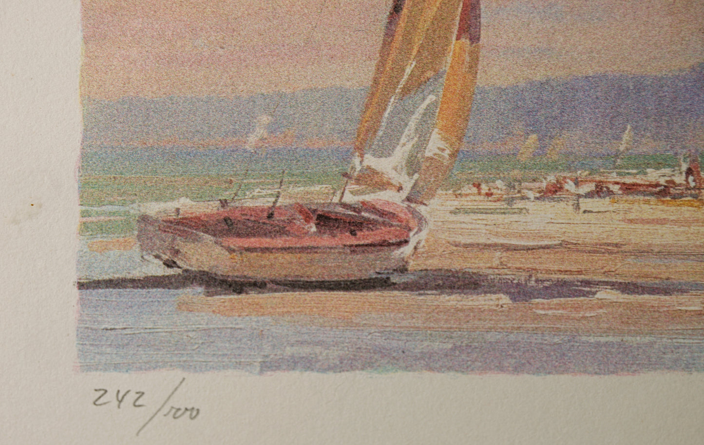 MANUEL MAYORAL GARCÍA | MARINA CON VELERO AL ATARDECER | LITOGRAFÍA ORIGINAL EDICIÓN LIMITADA