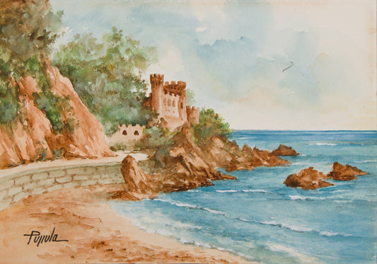 PIJIULA | VISTA DEL CASTELL D'EN PLAJA (LLORET) | ACUARELA ORIGINAL | PAISAJISMO CATALÁN