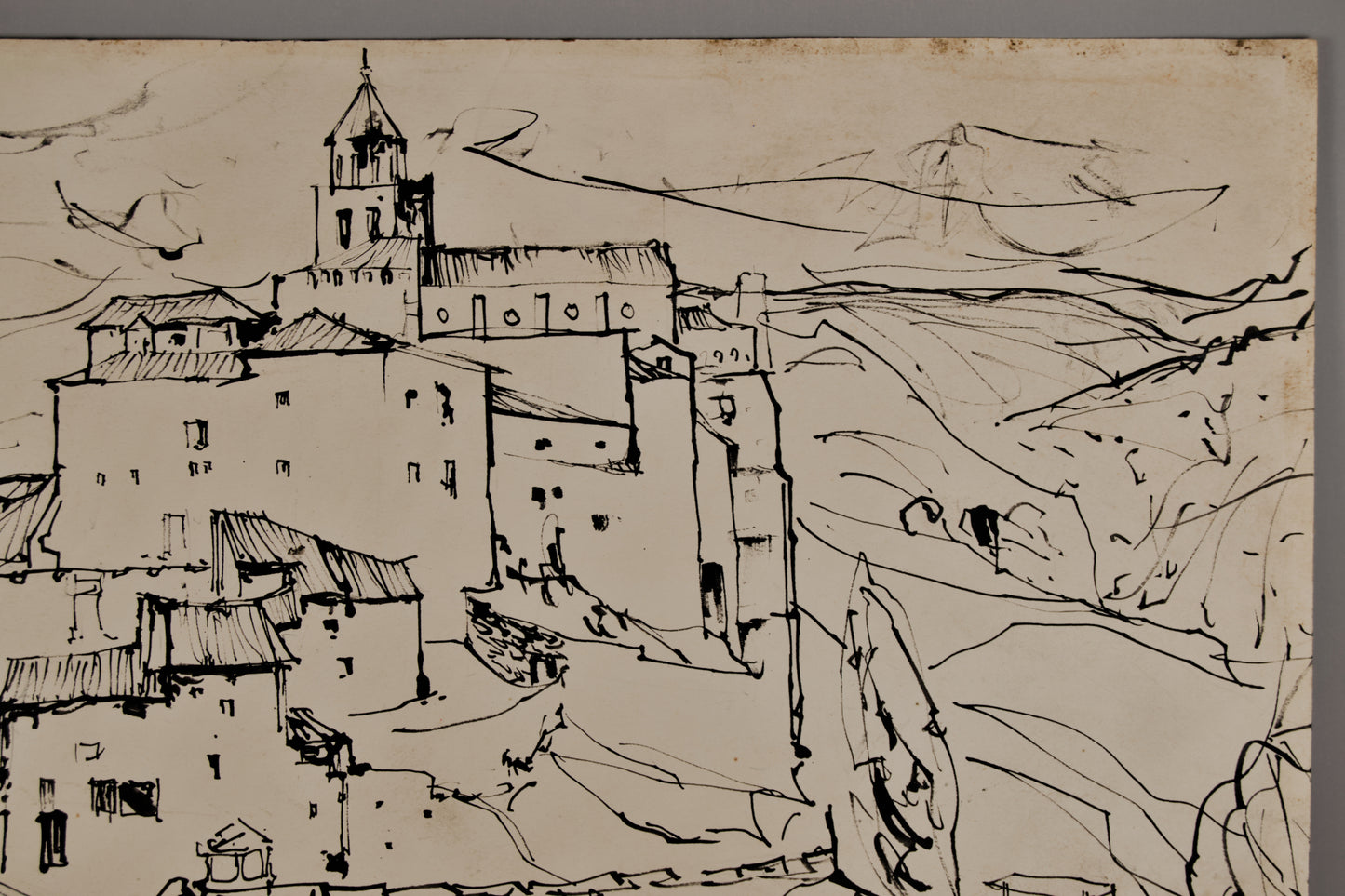Morató Aragonés | Skyline Rural (Pueblo Escalonado) | Dibujo Original a Tinta