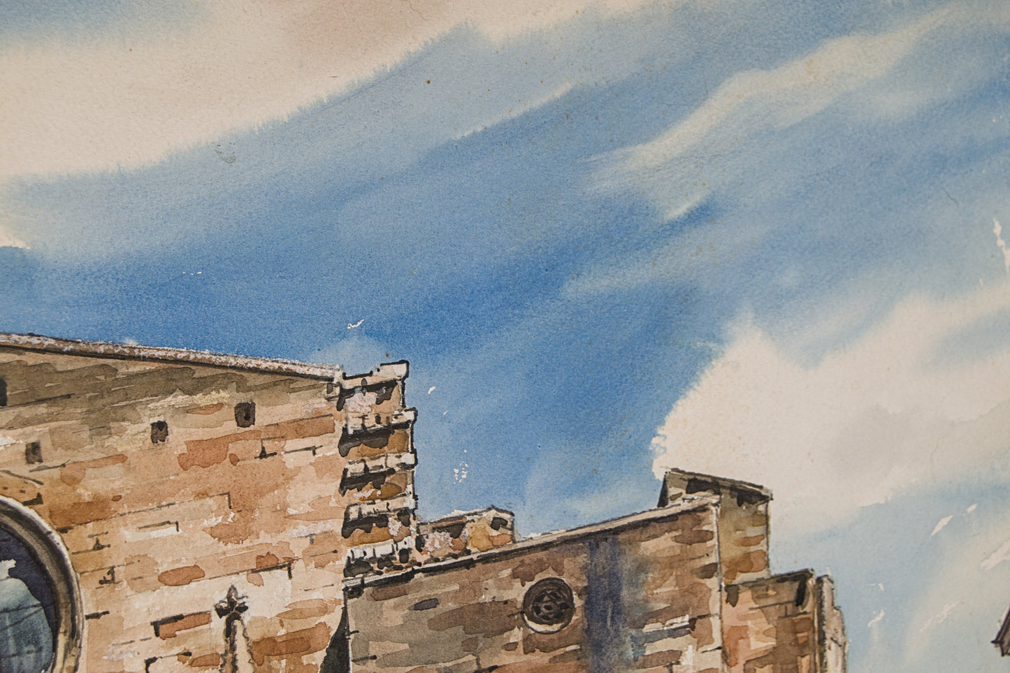 J. RIBOT LLUPIÁ | FACHADA MONUMENTAL (AÑOS 70) | PAISAJE URBANO | ACUARELA ORIGINAL