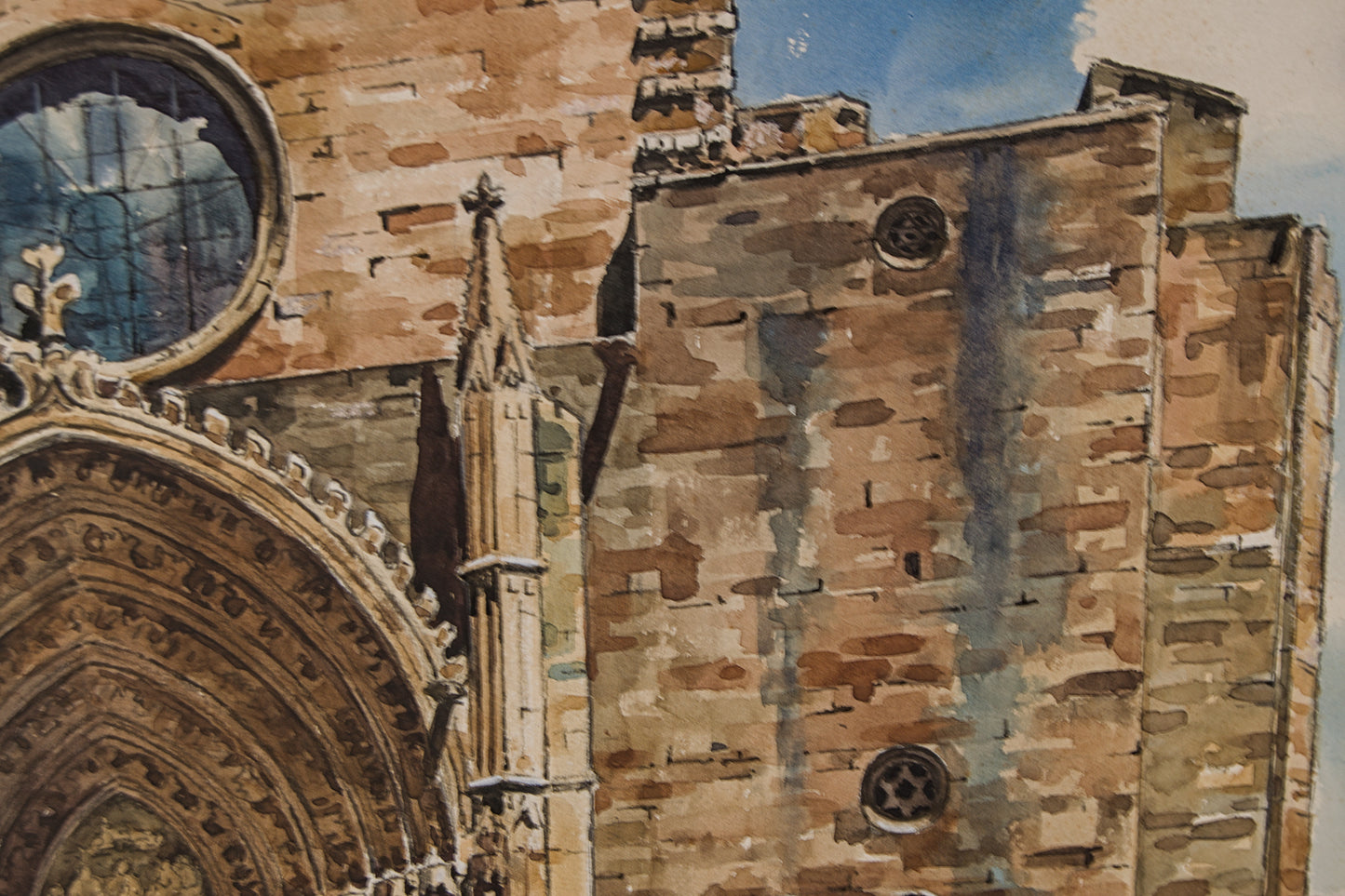 J. RIBOT LLUPIÁ | FACHADA MONUMENTAL (AÑOS 70) | PAISAJE URBANO | ACUARELA ORIGINAL